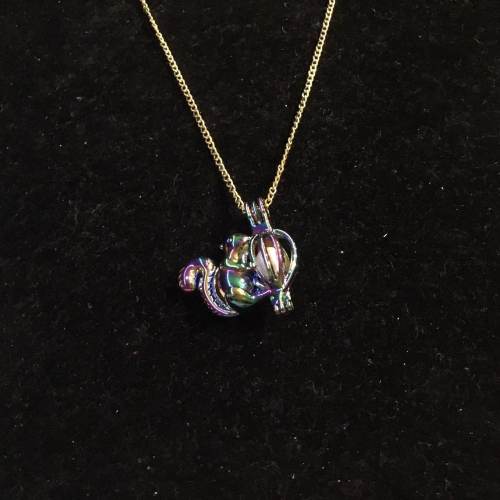 Iridescent Squirrel Pendant Necklace